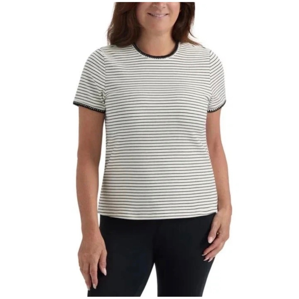 Teddi Rose Womens XXL Striped Short Sleeve Top White Black Whipstitch‎ Nautical